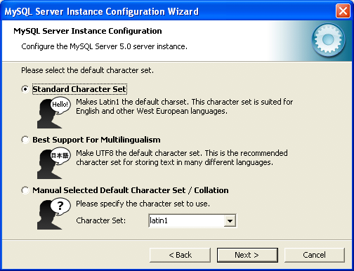 MySQL Server Instance Configuration
Wizard: Character Set